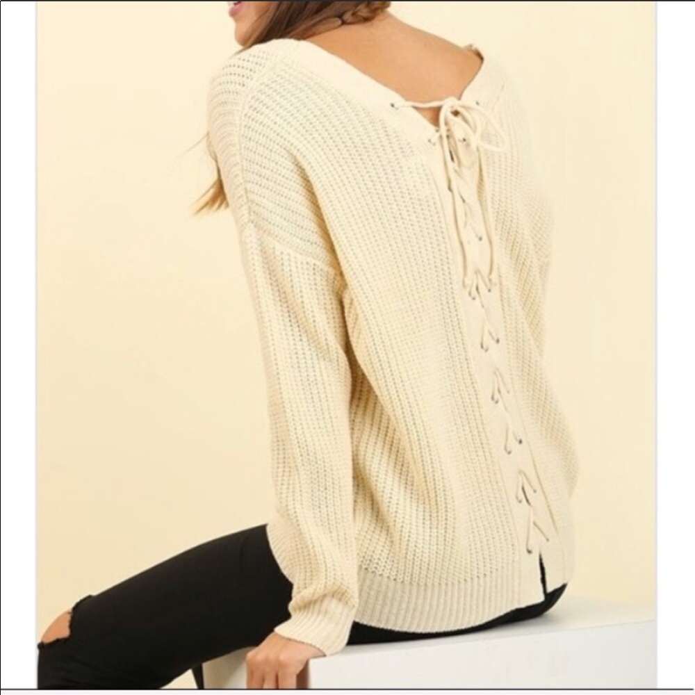 Cream lace back sweater